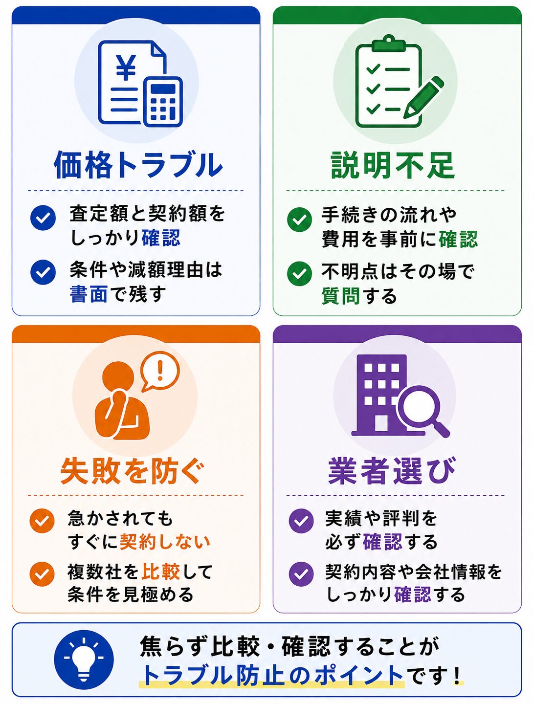 不動産買取で起こりうるトラブルと注意点