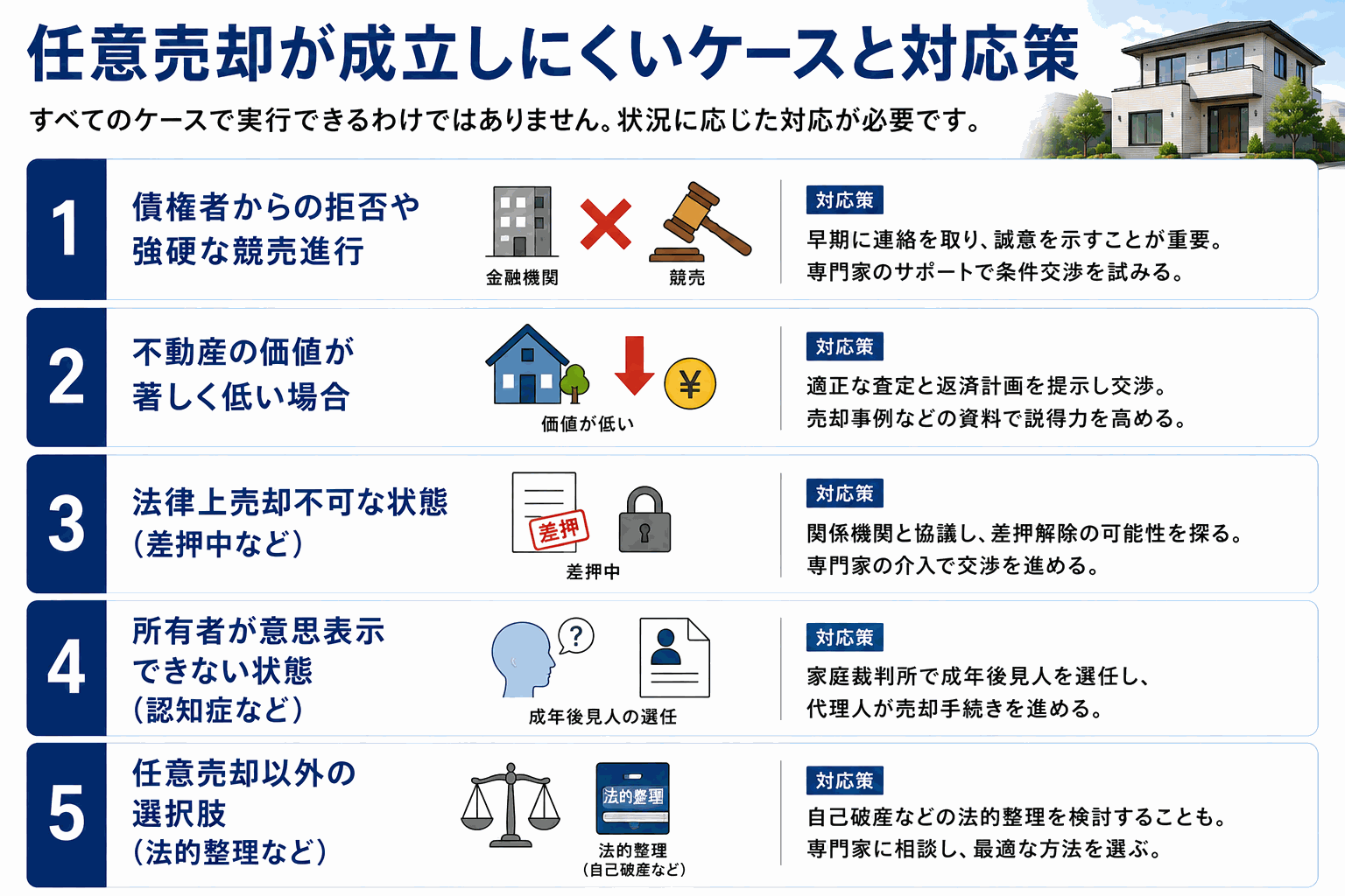 任意売却に向かないケースと対応策