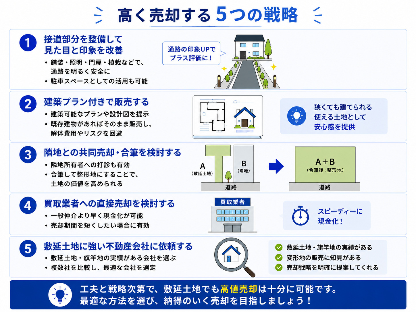 敷延土地でも高く売却するための5つの戦略